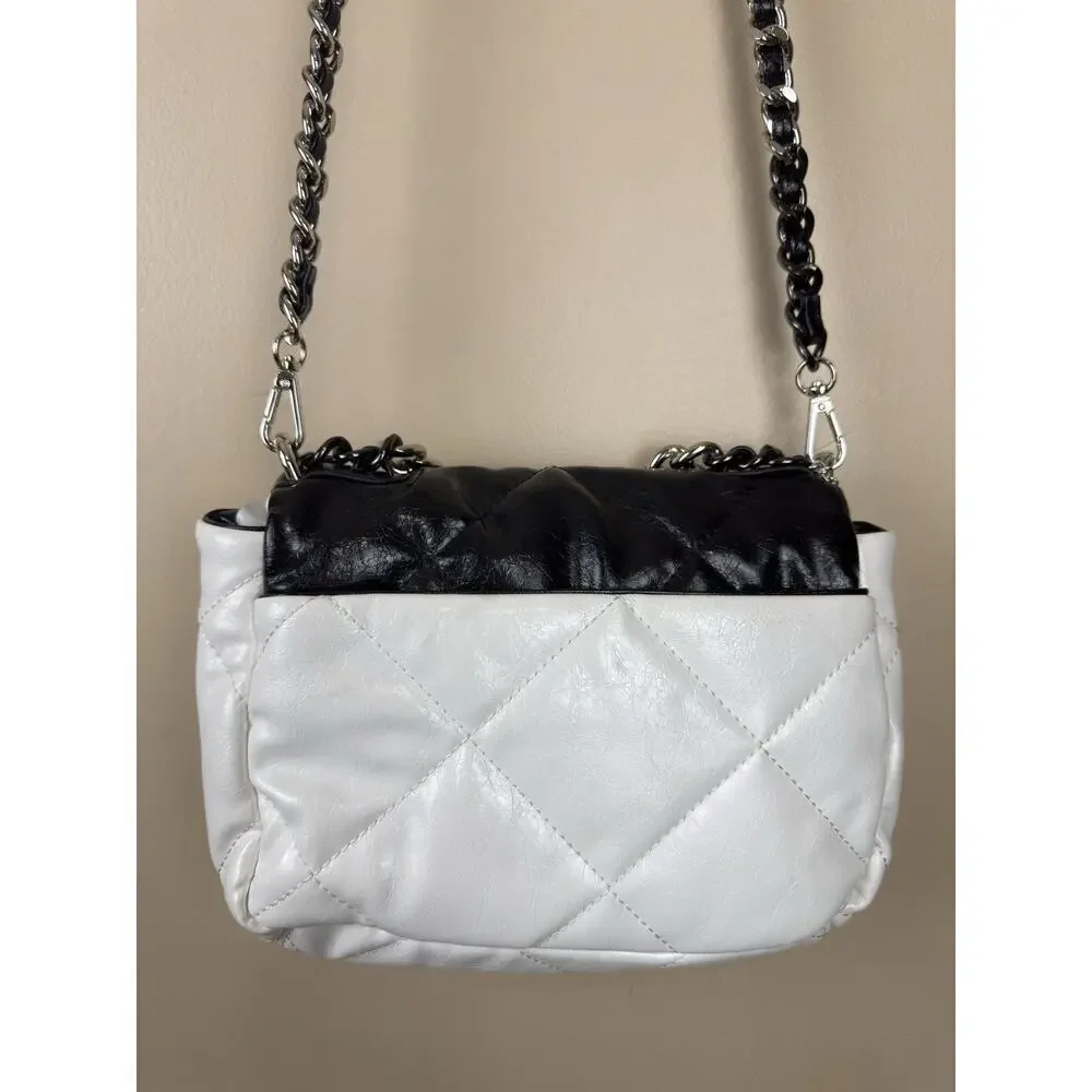 Steve Madden Women Bag Quilted Old Money Crossbody Black & White